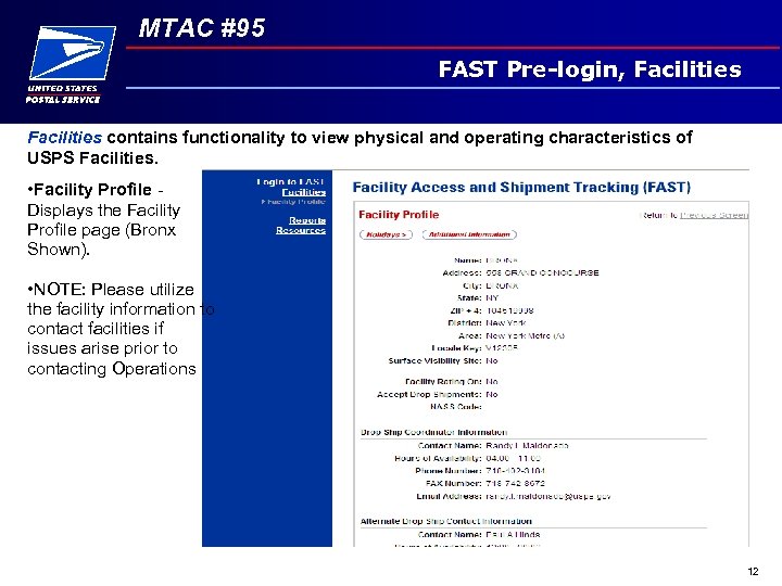 MTAC #95 FAST Pre-login, Facilities contains functionality to view physical and operating characteristics of