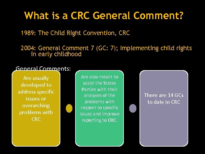 What is a CRC General Comment? 1989: The Child Right Convention, CRC 2004: General