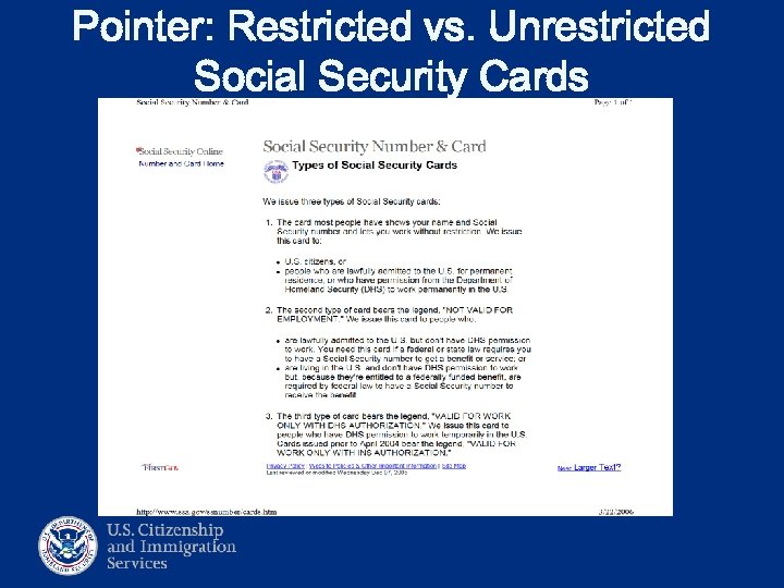 Pointer: Restricted vs. Unrestricted Social Security Cards 