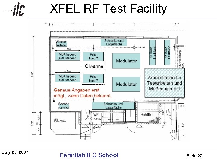 XFEL RF Test Facility Americas July 25, 2007 Fermilab ILC School Slide 27 