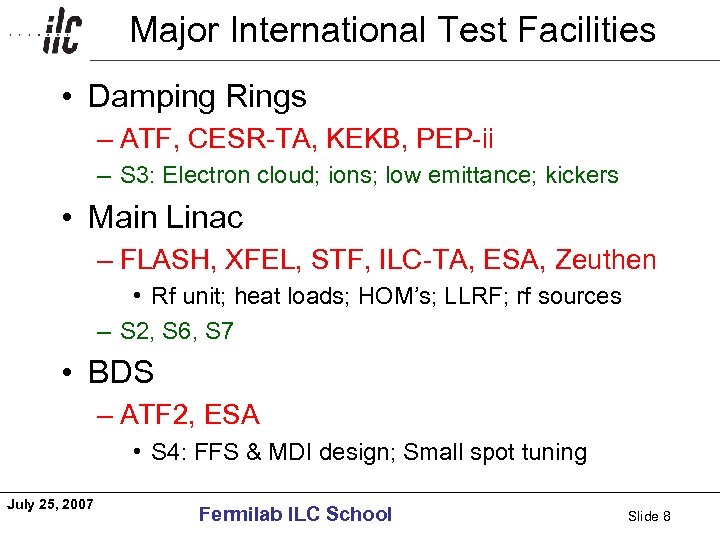 Major International Test Facilities Americas • Damping Rings – ATF, CESR-TA, KEKB, PEP-ii –
