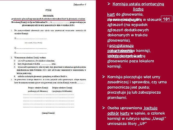  Komisja ustala orientacyjną liczbę kart do głosowania, 101 z pewną nadwyżką w stosunku
