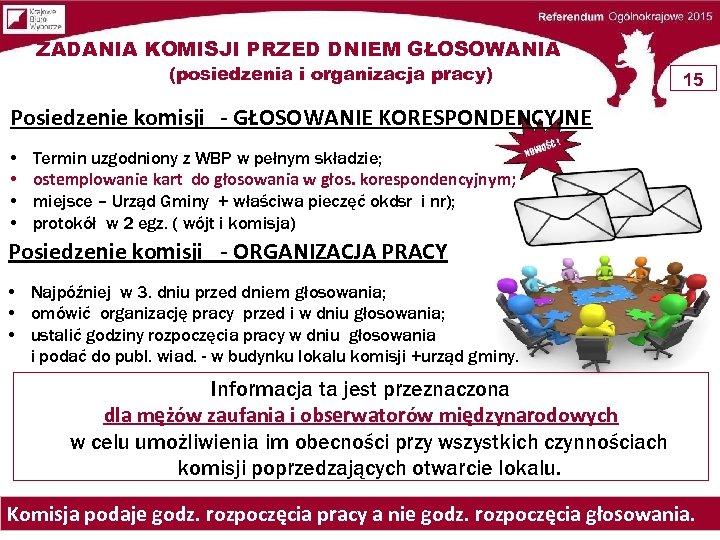 ZADANIA KOMISJI PRZED DNIEM GŁOSOWANIA (posiedzenia i organizacja pracy) 15 Posiedzenie komisji - GŁOSOWANIE