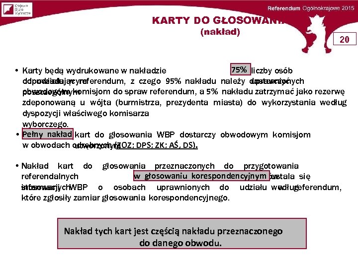 KARTY DO GŁOSOWANIA (nakład) 20 75% liczby osób • Karty będą wydrukowane w nakładzie