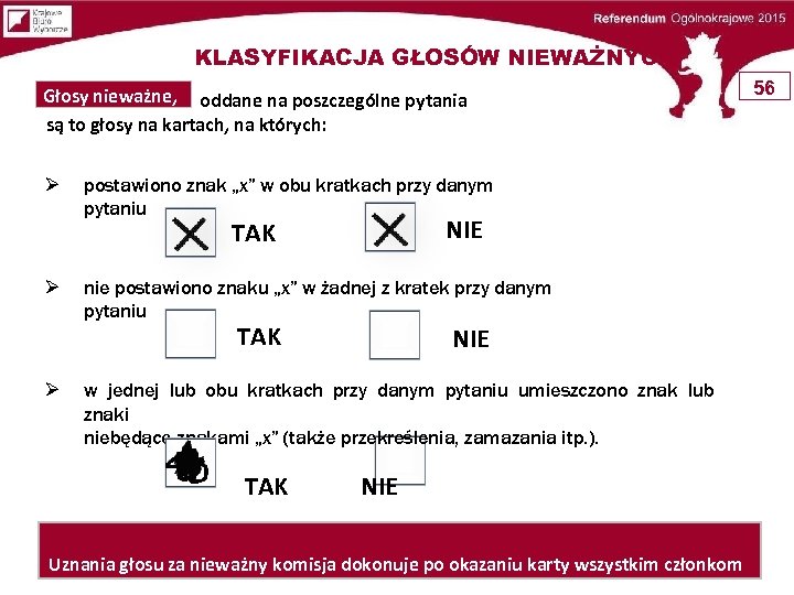 KLASYFIKACJA GŁOSÓW NIEWAŻNYCH Głosy nieważne, oddane na poszczególne pytania są to głosy na kartach,