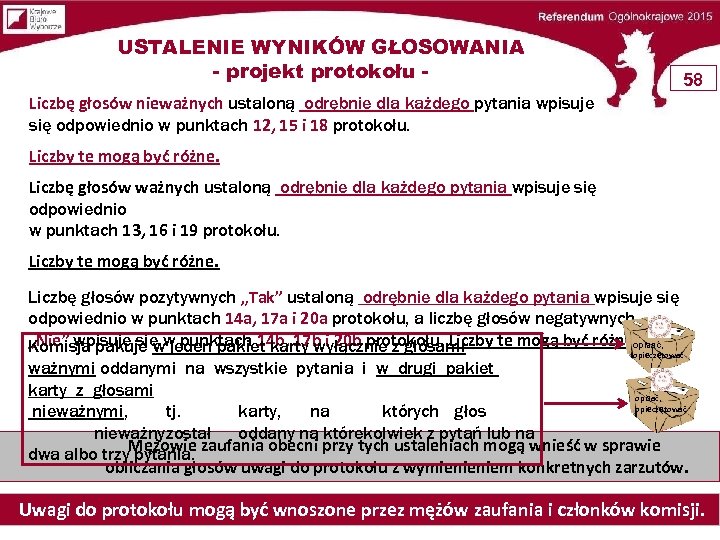 USTALENIE WYNIKÓW GŁOSOWANIA - projekt protokołu - 58 Liczbę głosów nieważnych ustaloną odrębnie dla