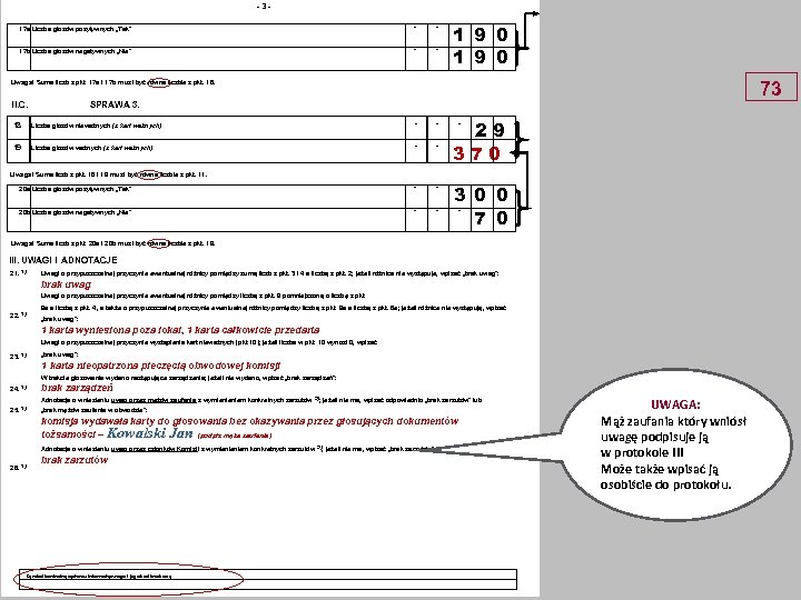 -317 a Liczba głosów pozytywnych „Tak” * * 17 b Liczba głosów negatywnych „Nie”