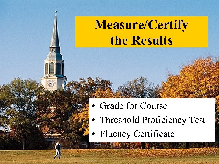 Measure/Certify the Results • Grade for Course • Threshold Proficiency Test • Fluency Certificate