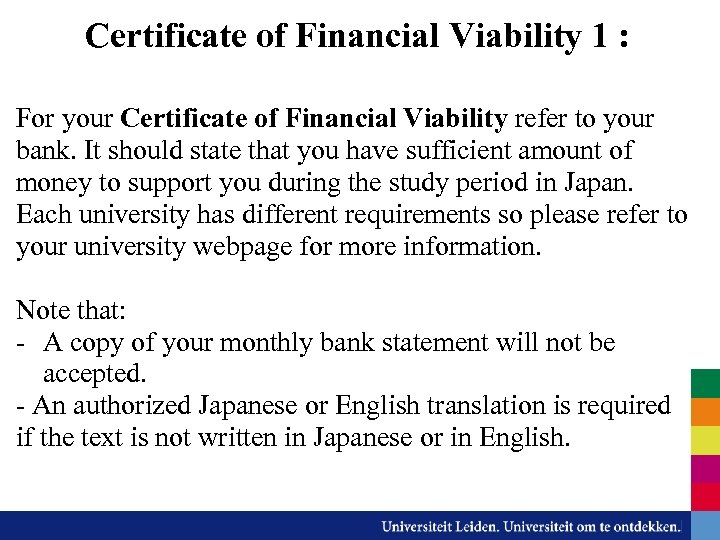 Certificate of Financial Viability 1 : For your Certificate of Financial Viability refer to