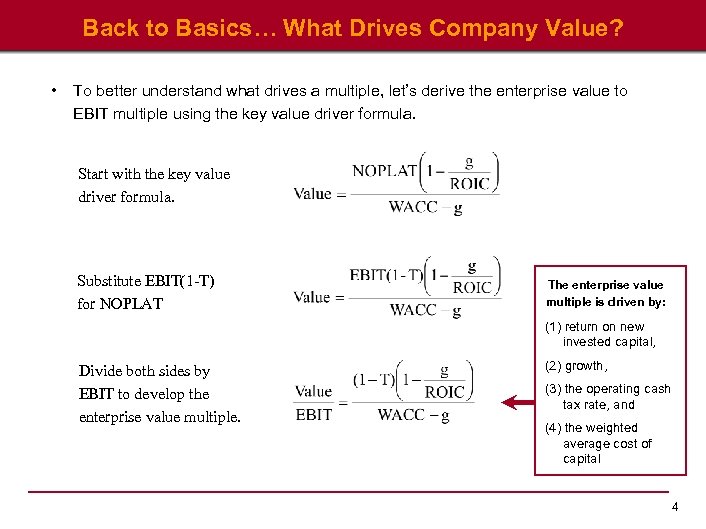 Back to Basics… What Drives Company Value? • To better understand what drives a