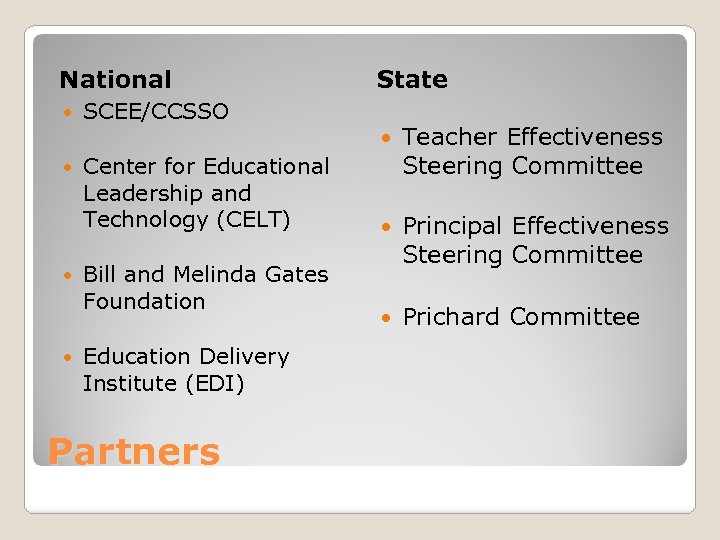 National State SCEE/CCSSO Center for Educational Leadership and Technology (CELT) Bill and Melinda Gates