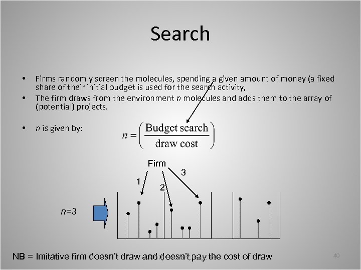 Search • • • Firms randomly screen the molecules, spending a given amount of