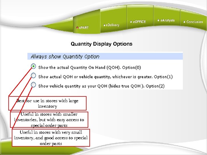 Quantity Display Options Best for use in stores with large inventory Useful in stores