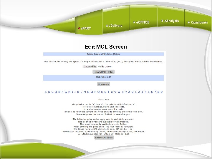 Edit MCL Screen 