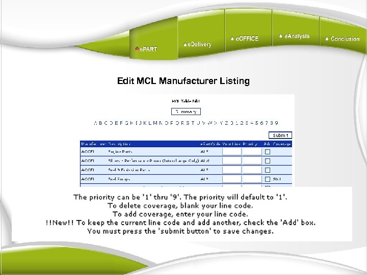 Edit MCL Manufacturer Listing 