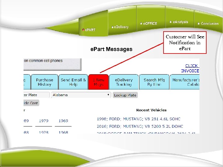 e. Part Messages Customer will See Notification in e. Part 