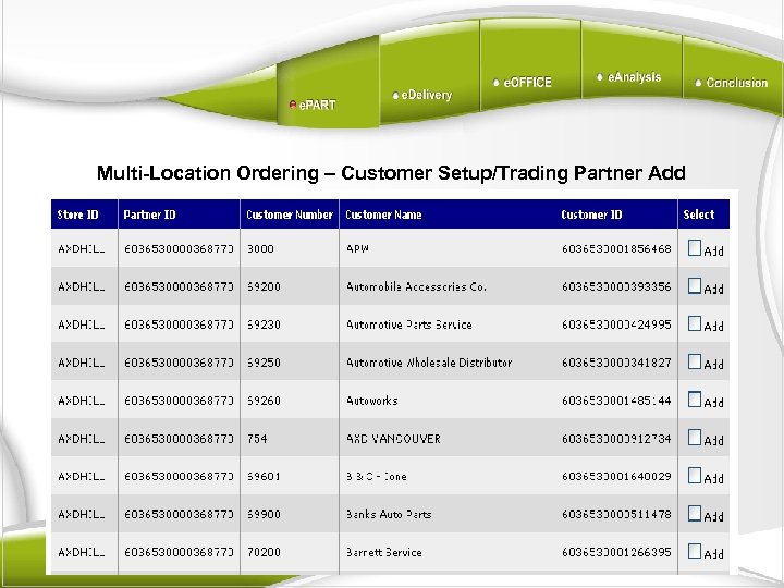Multi-Location Ordering – Customer Setup/Trading Partner Add 