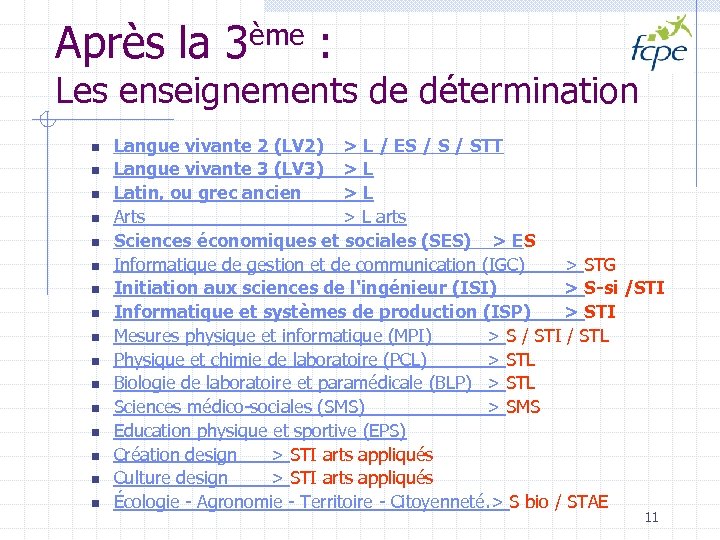 Après la 3ème : Les enseignements de détermination n n n n Langue vivante