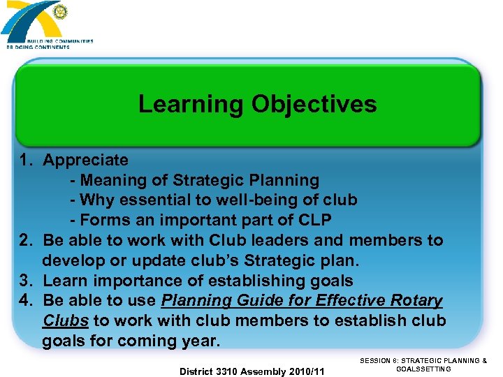 Learning Objectives 1. Appreciate - Meaning of Strategic Planning - Why essential to well-being