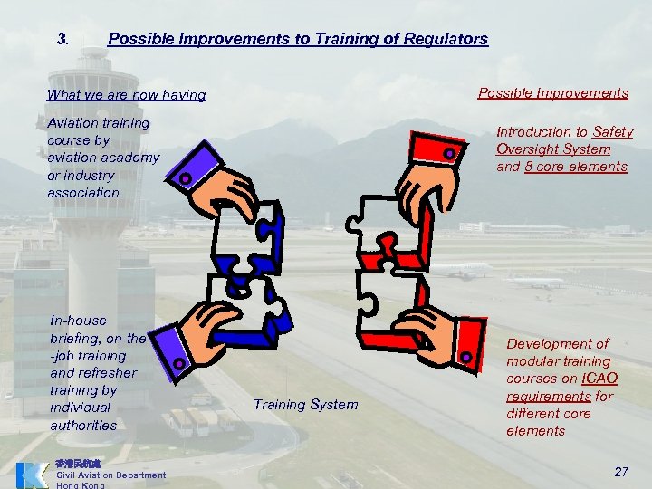 3. Possible Improvements to Training of Regulators Possible Improvements What we are now having