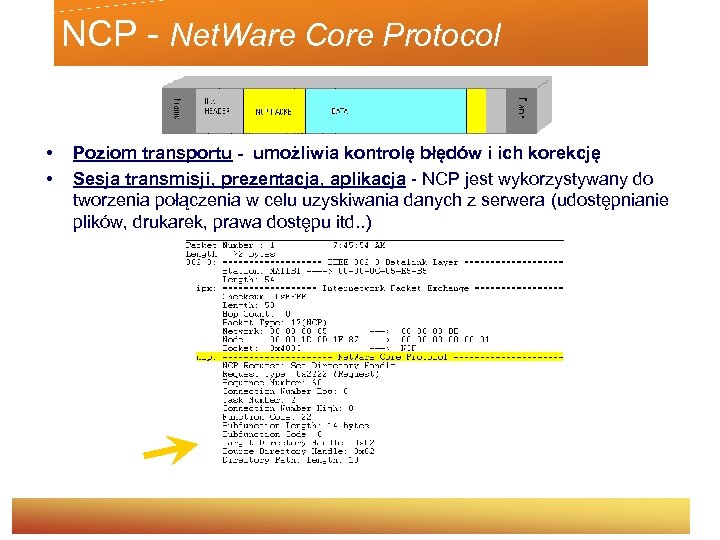 NCP - Net. Ware Core Protocol • • Poziom transportu - umożliwia kontrolę błędów