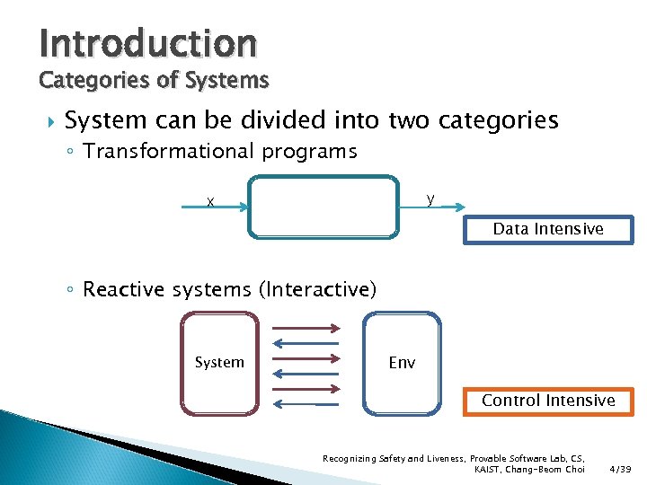 Introduction Categories of Systems System can be divided into two categories ◦ Transformational programs