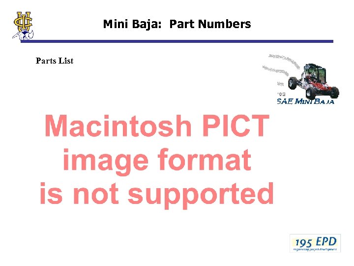 Mini Baja: Part Numbers Parts List 