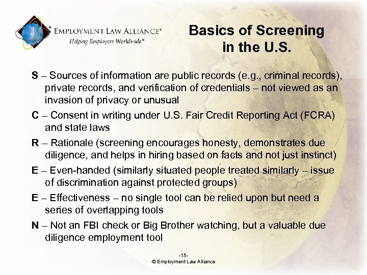 Basics of Screening in the U. S. S – Sources of information are public