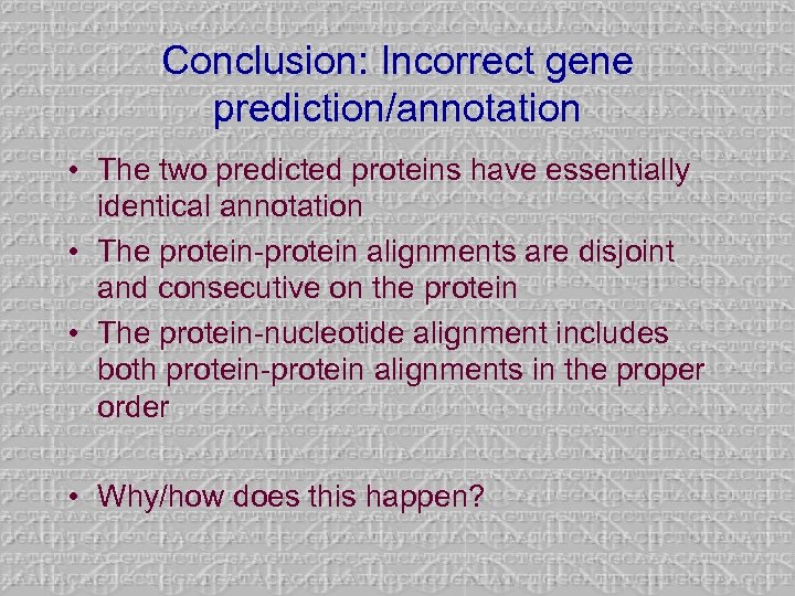 Conclusion: Incorrect gene prediction/annotation • The two predicted proteins have essentially identical annotation •