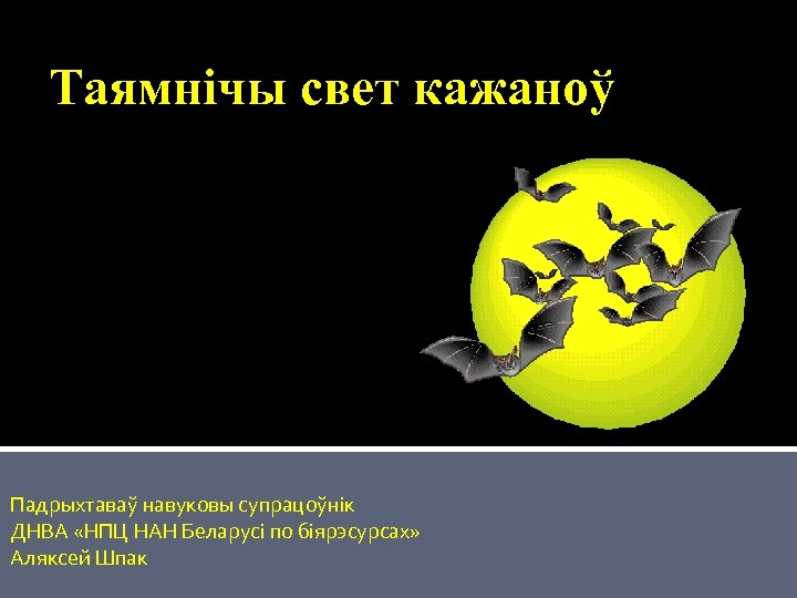 Таямнічы свет кажаноў Падрыхтаваў навуковы супрацоўнік ДНВА «НПЦ НАН Беларусі по біярэсурсах» Аляксей Шпак