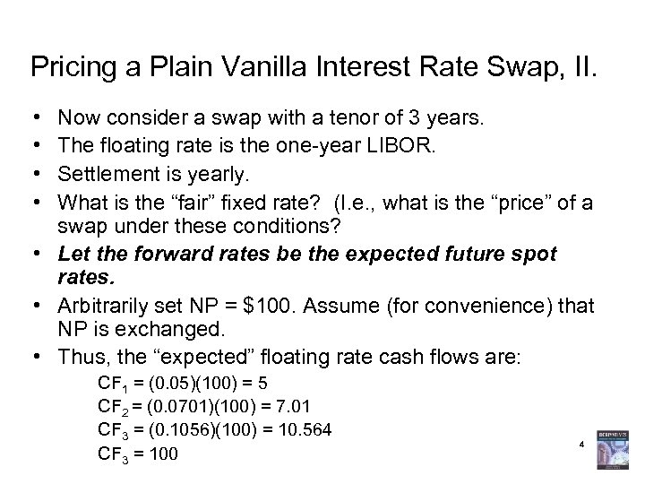 Pricing a Plain Vanilla Interest Rate Swap, II. • • Now consider a swap