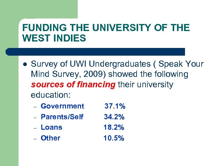 FUNDING THE UNIVERSITY OF THE WEST INDIES l Survey of UWI Undergraduates ( Speak