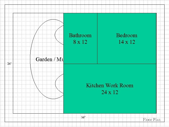 Bathroom Bedroom 8 x 12 24’ Bathroom Garden / Music Bedroom 14 x 12