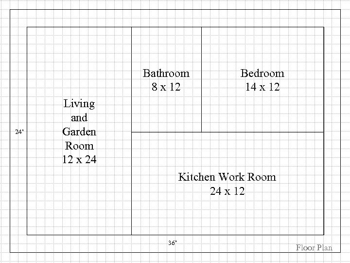 Bathroom 8 x 12 24’ Bedroom 14 x 12 Living and Garden Room 12