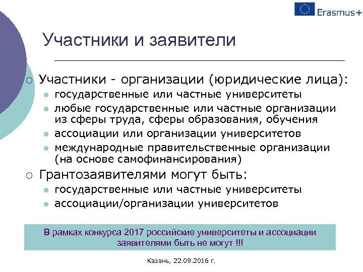 Участники и заявители ¡ Участники - организации (юридические лица): l l ¡ государственные или