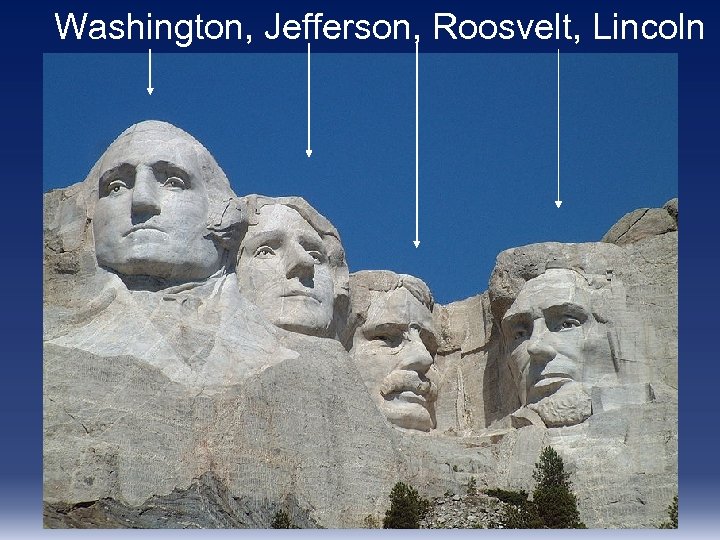 Washington, Jefferson, Roosvelt, Lincoln 