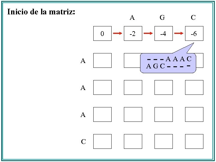 Inicio de la matriz: A 0 A A A C G C -2 -4