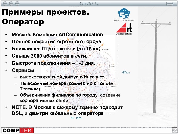 Примеры проектов. Оператор • • • Москва. Компания Art. Communication Полное покрытие огромного города