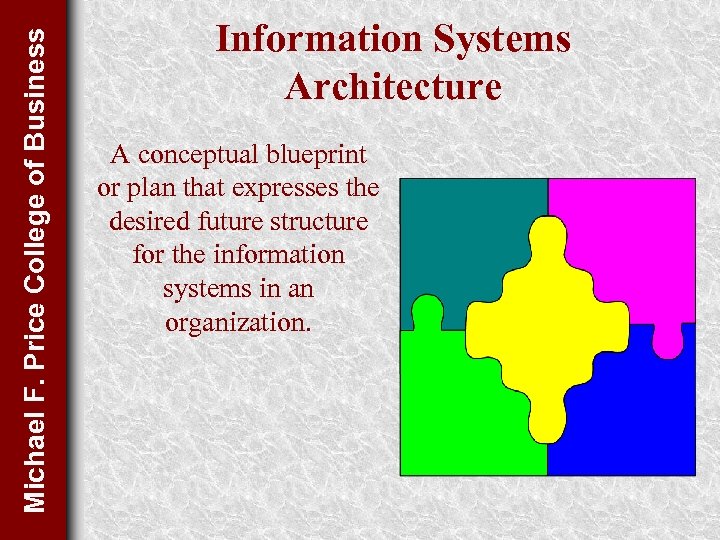 Michael F. Price College of Business Information Systems Architecture A conceptual blueprint or plan
