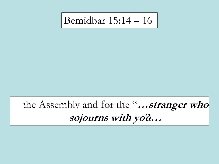 Bemidbar 15: 14 – 16 the Assembly and for the “…stranger who sojourns with