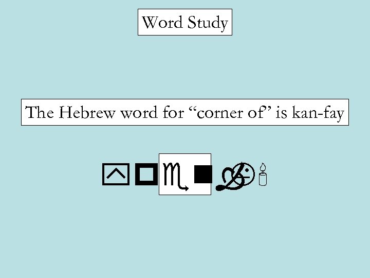 Word Study The Hebrew word for “corner of” is kan-fay ypenÒ K' 