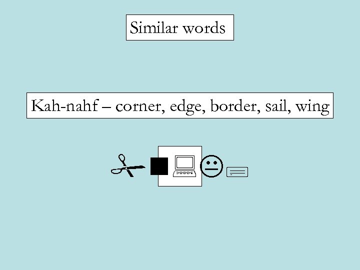 Similar words Kah-nahf – corner, edge, border, sail, wing #n: K; 