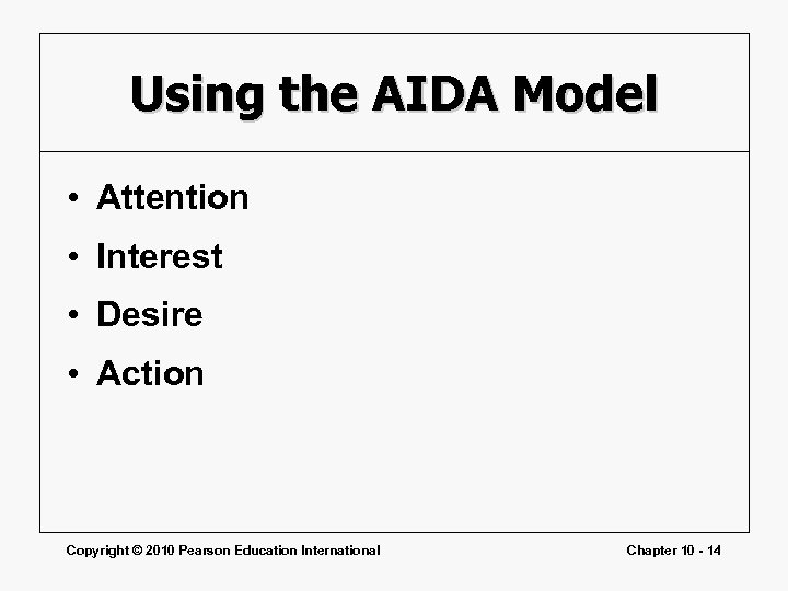 Using the AIDA Model • Attention • Interest • Desire • Action Copyright ©
