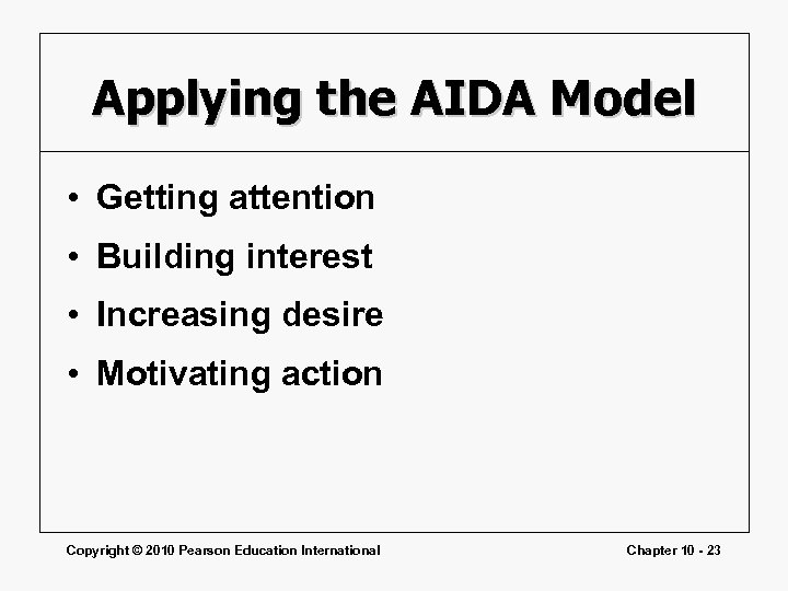 Applying the AIDA Model • Getting attention • Building interest • Increasing desire •