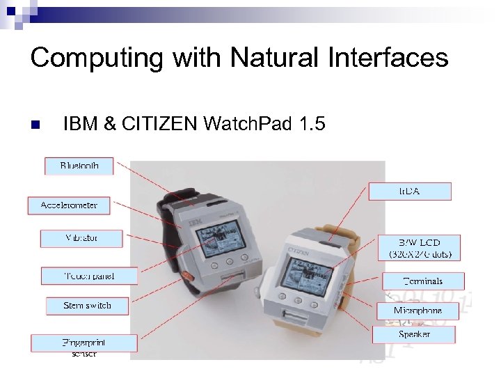 Computing with Natural Interfaces n IBM & CITIZEN Watch. Pad 1. 5 
