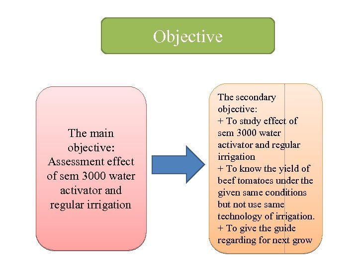 Objective The main objective: Assessment effect of sem 3000 water activator and regular irrigation