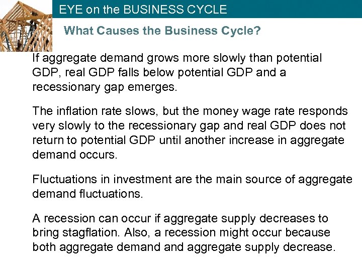 EYE on the BUSINESS CYCLE What Causes the Business Cycle? If aggregate demand grows