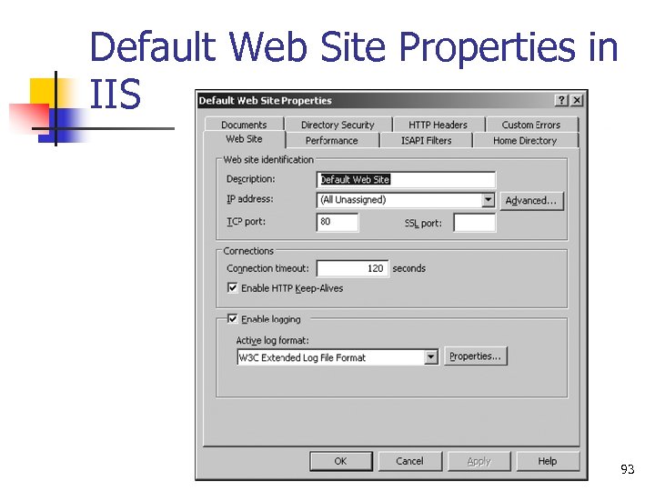 Default Web Site Properties in IIS 93 