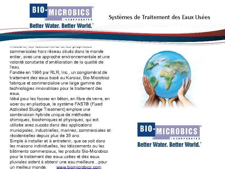 Systèmes de Traitement des Eaux Usées Bio-Microbics produit des systèmes de traitement des eaux