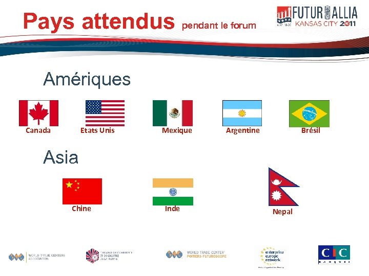 Pays attendus pendant le forum Amériques Canada Etats Unis Mexique Argentine Brésil Asia Chine
